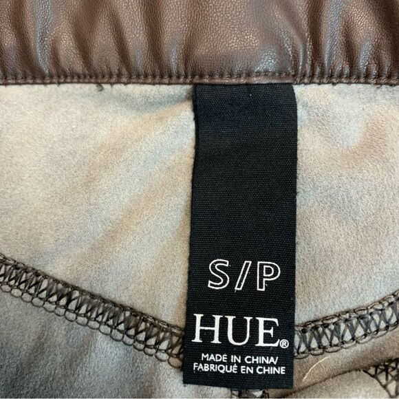 HUE dark chocolate brown faux leather zipper detail leggings Sz S - Picture 3 of 9